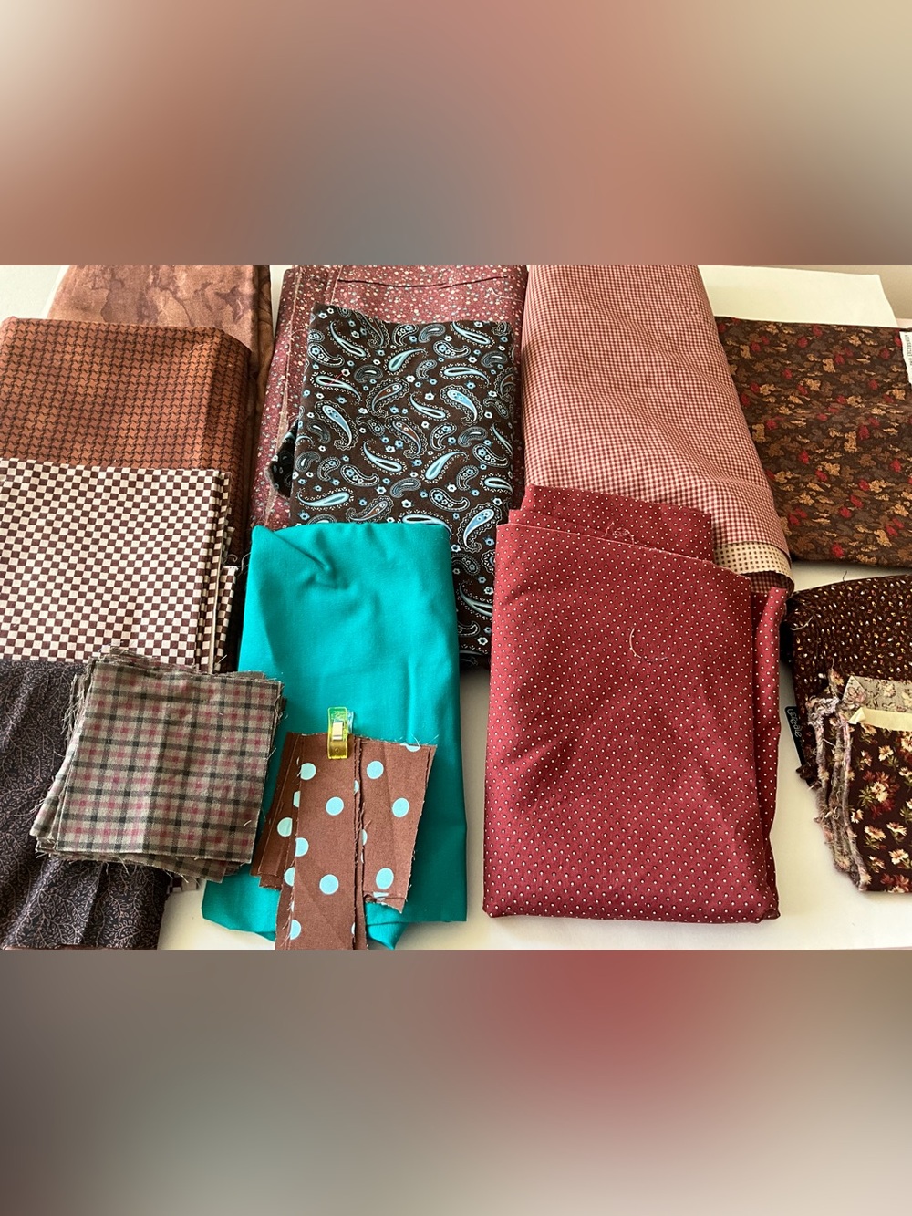 Quilting Sewing Fabric Lot Country Core Paisley Floral Chek Brown Burgundy